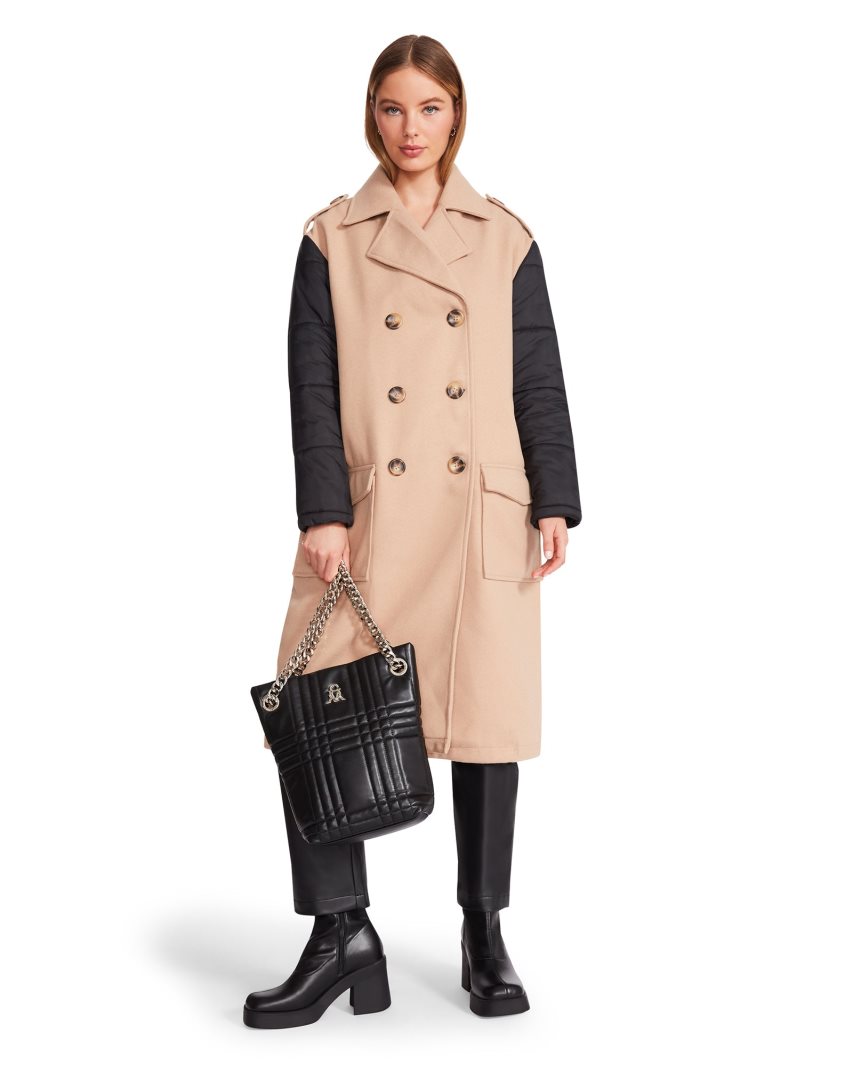 Beige / Black Steve Madden Savannah Fabric Women's Coats | PH 6427UEC